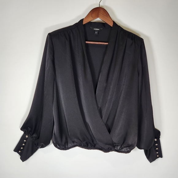 Express Tops - Express Black Blouse with Button Details
